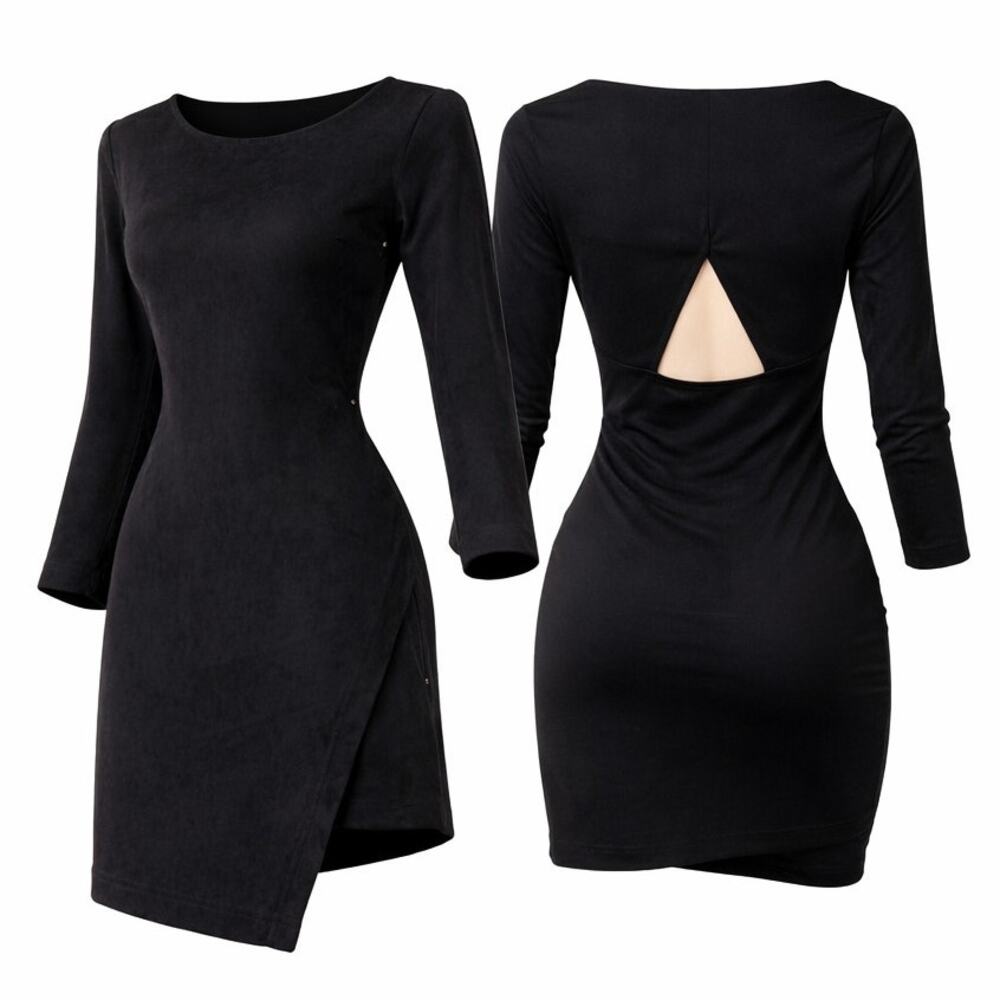 Jack by BB Dakota Black Suede Bodycon Mini Dress XS Cutout Back